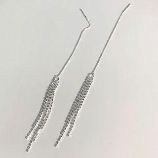 Fringed Drop Earring 1 Pair - 925 Silver Tassel - Silver - One Size