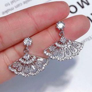 Rhinestone Fan Dangle Earring 1 Pair - As Shown In Figure - One Size