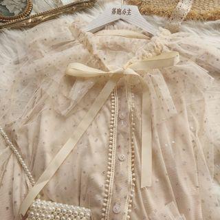 Sequined Mesh Blouse White - One Size