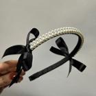 Ribbon Faux Pearl Headband Black - One Size