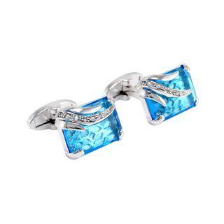Simple Elegant Geometric Rectangular Blue Cubic Zirconia Cufflinks  - One Size