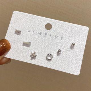 Set Of 6: Rhinestone / Geometric Alloy Earring (various Designs) Set Of 6 - E4250 - 925 Silver - Silver - One Size