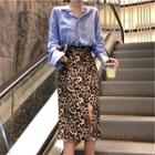 Plain Shirt / Leopard Print Midi H-line Skirt