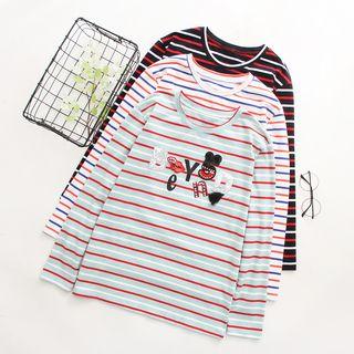 Letter Applique Striped Long Sleeve T-shirt