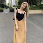 Tie-shoulder Paneled Midi A-line Dress