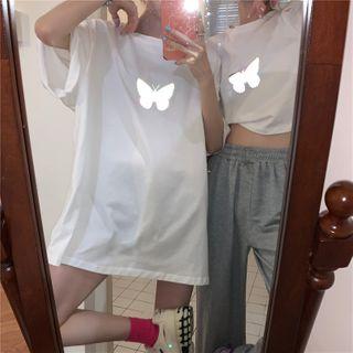 Reflective Butterfly Short-sleeve Long T-shirt / Short-sleeve Cropped T-shirt