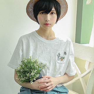 Botanical Embroidered Cotton T-shirt