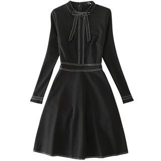 Bow-accent Long-sleeve Mini A-line Dress