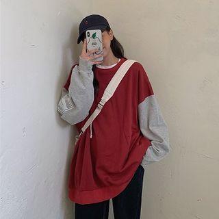 Color-block Crewneck Panel Long-sleeve Top