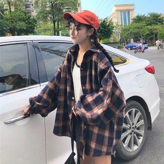 Plaid Button Jacket Camel - One Size