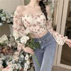 Off-shoulder Flower Print Blouse As Figure - One Size