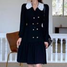 Lace-collar Double-breasted Coatdress