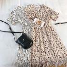 Floral Printed V-neck Chiffon Short-sleeve Dress