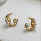Faux Pearl Alloy Moon Earring 1 Pair - Silver - One Size