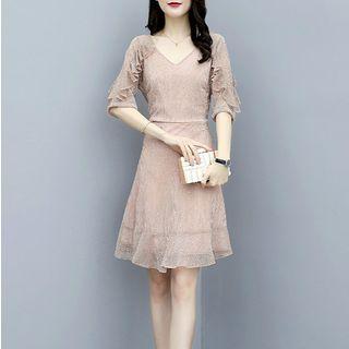 Short-sleeve Filled A-line Dress