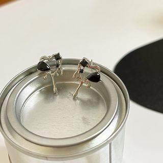Melting Heart Alloy Dangle Earring 1 Pair - Silver & Black - One Size