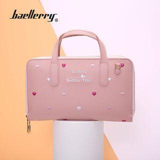 Embroidered Faux Leather Zip Pouch