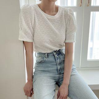 Puff-sleeve Textured Crop Top