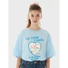 Heart-frame Sheep-printed T-shirt Light Blue - One Size