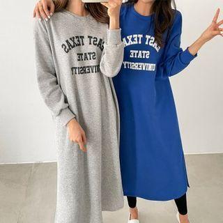 Fleece-lined Letter Long Sweatshirt Dress
