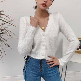 V-neck Buttoned Fur Cardigan