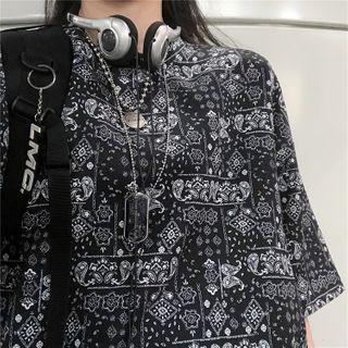Elbow-sleeve Paisley Print T-shirt