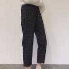 Check Drawstring Waist Cropped Pants