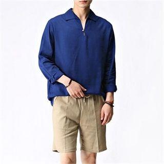 V-neck Linen-blend Shirt