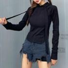 Hooded Side-slit Long-sleeve T-shirt