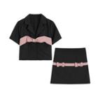Contrast Bow Blouse / Mini A-line Skirt