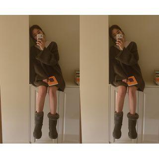 V-neck Drop-shoulder Mini Knit Dress