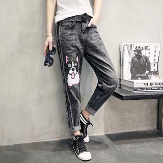 Dog Print Cropped Harem Jeans
