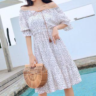 Dotted Off-shoulder A-line Chiffon Dress