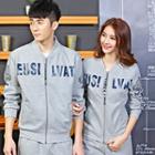 Set: Couple Lettering Zip Jacket + Sweatpants