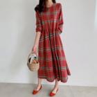 Plaid A-line Dress Red - One Size