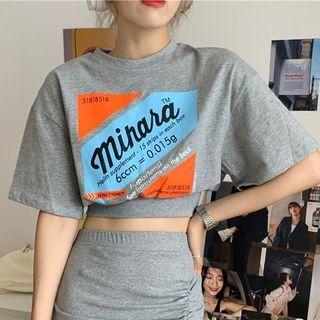 Short-sleeve Lettering Print T-shirt / Fitted Mini Skirt