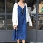 Dotted Spaghetti Strap Dress / Plain Shirt