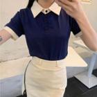 Short-sleeve Two-tone Polo Shirt / High-waist Split Skirt