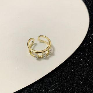 Faux Pearl Layered Alloy Open Ring White Faux Pearl - Gold - One Size