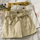 Paperbag High-waist Plain Skort With Sash