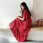 Beribboned Floral Maxi Tiered Dress