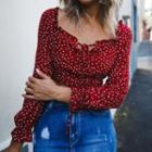 Long-sleeve Dotted Print Cropped Top