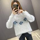 High-neck Printed Knit Sweater
