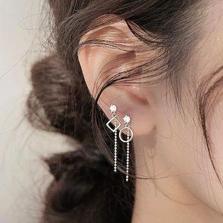 Geometric Chained Asymmetrical Sterling Silver Earring