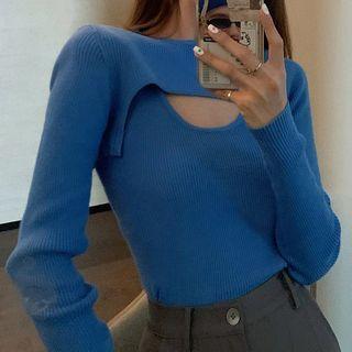 Set: Plain Knit Tank Top + Long-sleeve Top