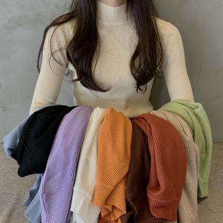 Long-sleeve Plain Mock-neck Sweater