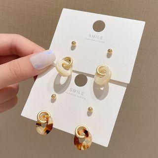 2 Pair Set: Alloy Stud Earring + Acrylic Dangle Earring