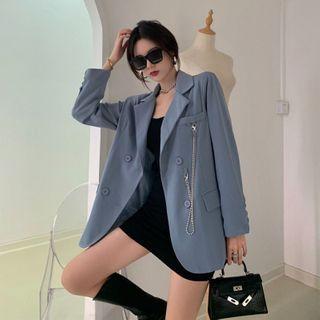 Details Double-breasted Loose Blazer With Chain