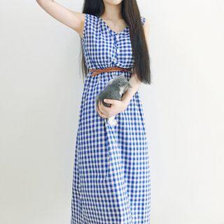 Plaid Sleevless Midi Dress