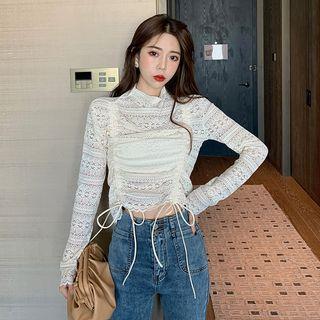 Long-sleeve Drawstring Lace Top